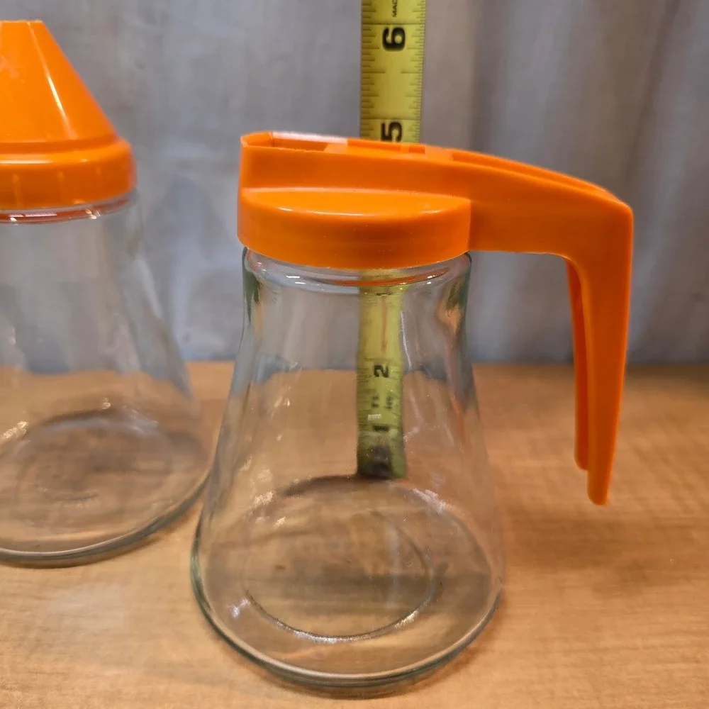 Vintage Androck‎ Made in U.S.A Glass Syrup and Sugar Dispenser Orange Cover
